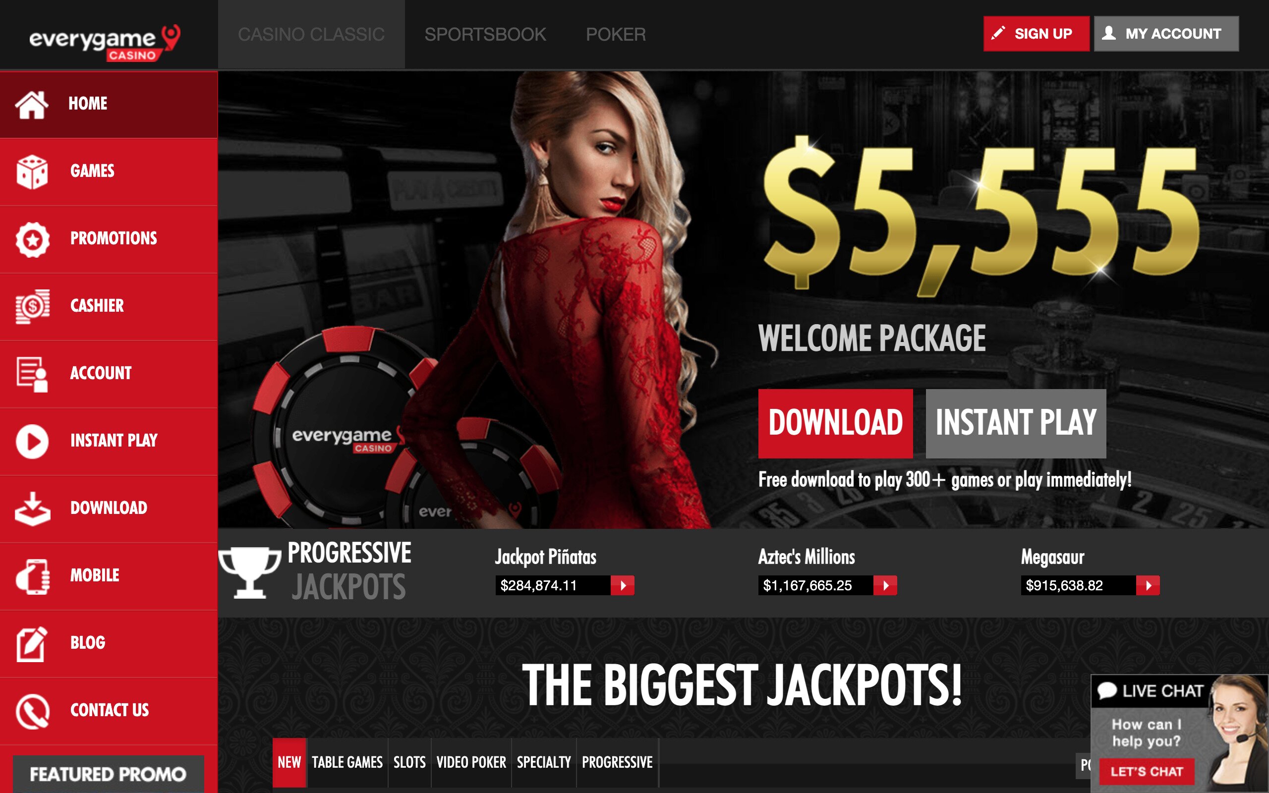 EveryGame Red Casino Homepage