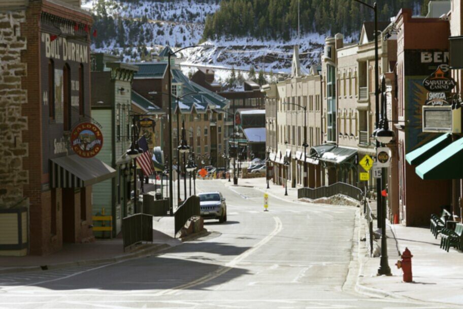 empty streets in blackhawk colorado during coronavirus pandemic, casino reopening slowed