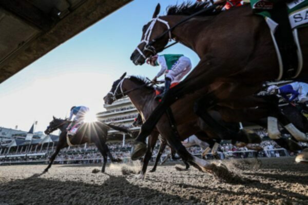 medina spirit leading the race to finish at 2021 kentucky derby at churchill downs