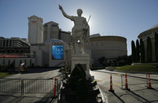 caesars casino during pandemic with barrier at entrance