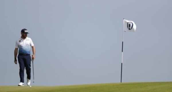 Louis Oosthuizen looks over a putt during a British Open practice round