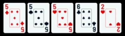 five playing cards - three 5s, a 6, and a 2