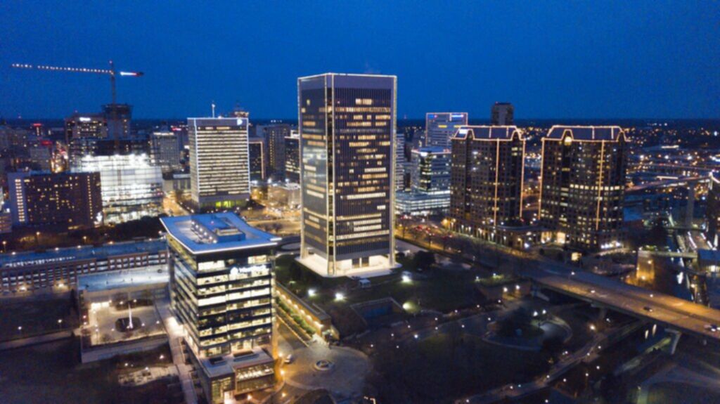 Downtown Richmond, Virginia at night.